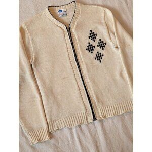 Pilgrim Spotswear Vintage 60s Men's Cream knit Wool Cowichan Style Zip Sweater S